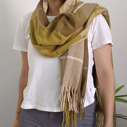 Pashmina Chalina Bufandas De Dama Afelpada Livianas Y Sauves Marron-verde Rayas